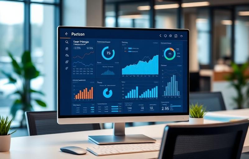 Business performance dashboard with financial KPIs on a monitor