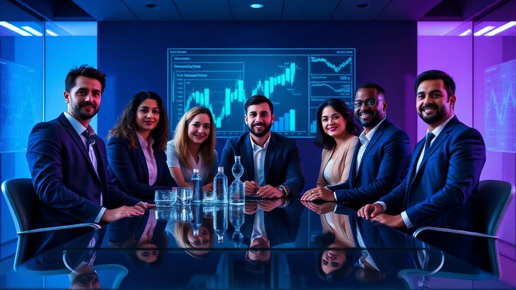 Diverse executive leadership team in modern boardroom with business analytics