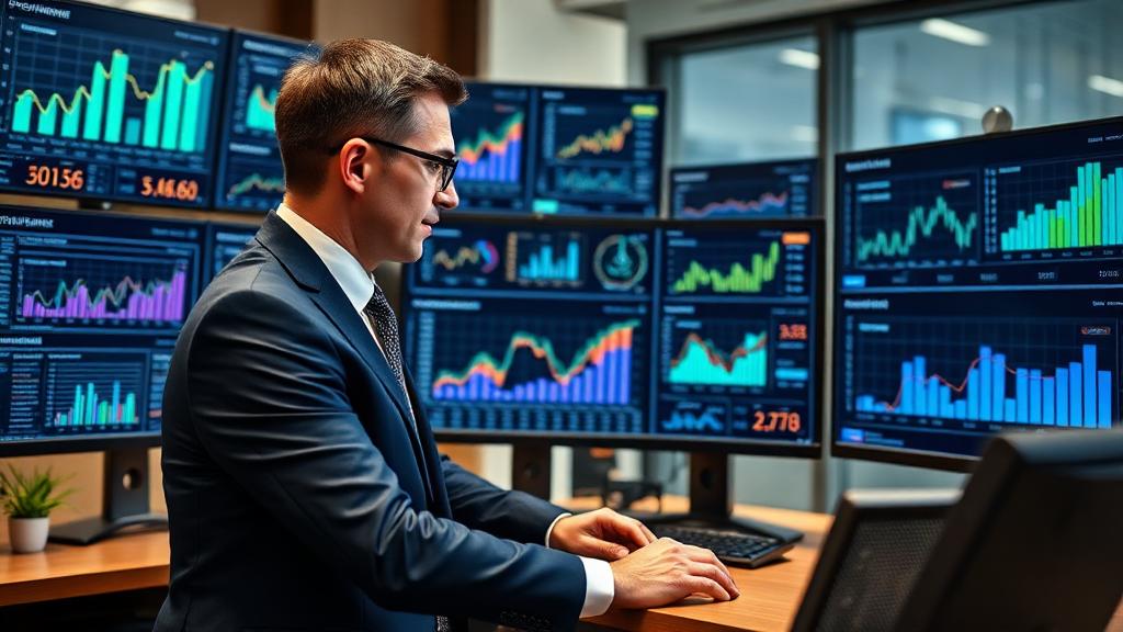 CFO reviewing financial dashboards with growth metrics